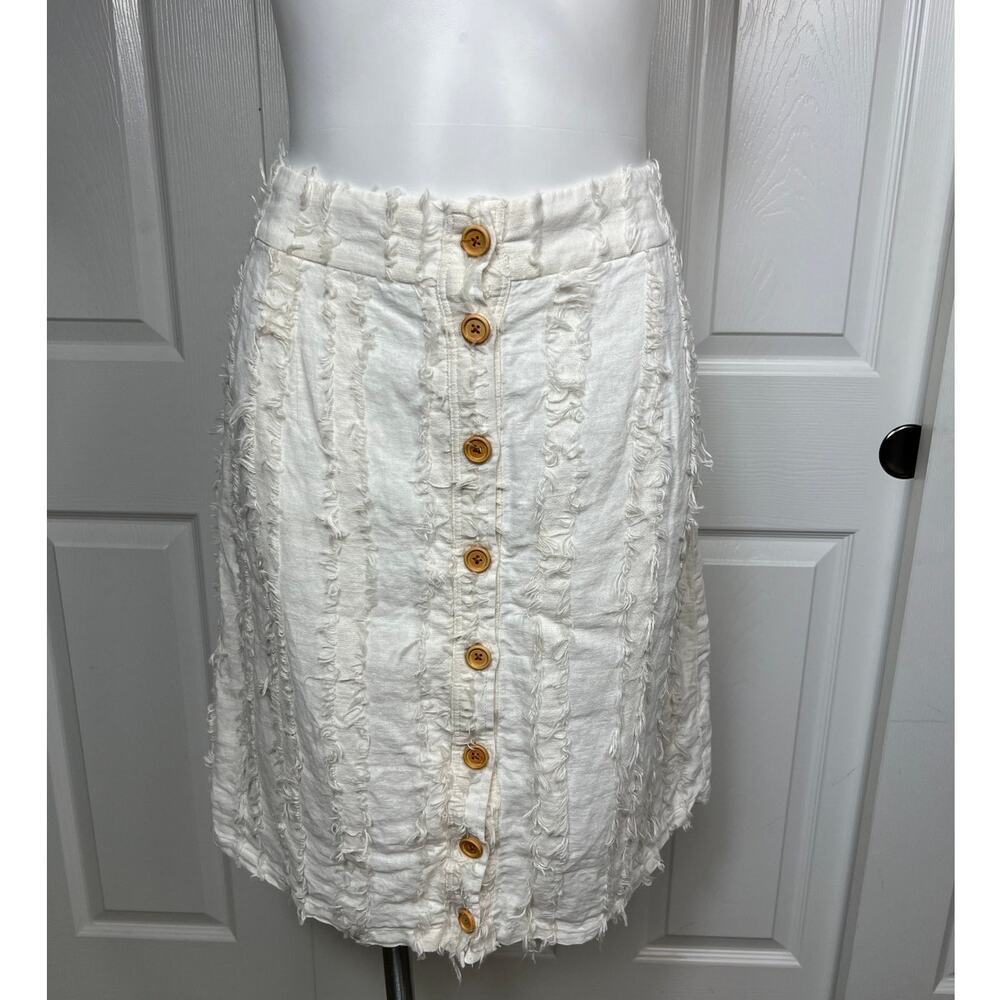 Anthropologie Cream A-Line Skirt with Button Detail
